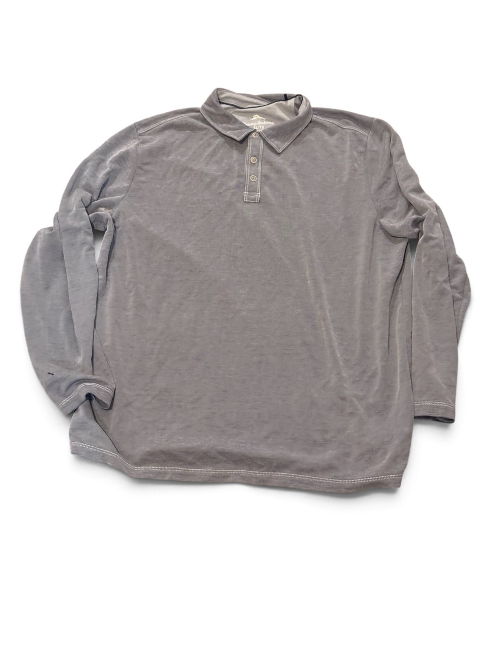 Tommy Bahama Long Sleeve Polo Shirt XL Gray Casual Luxury Coastal Golf Shirt